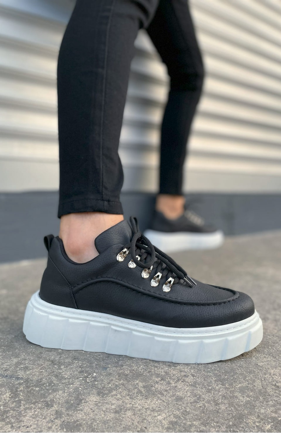 JY010 Cloud Bağcıklı Cilt Erkek Günlük Sneaker Ayakkabı CBT - Siyah