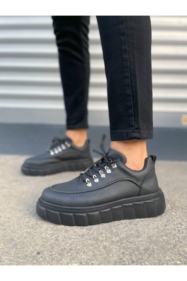 JY010 Cloud Bağcıklı Cilt Erkek Günlük Sneaker Ayakkabı CST - Siyah