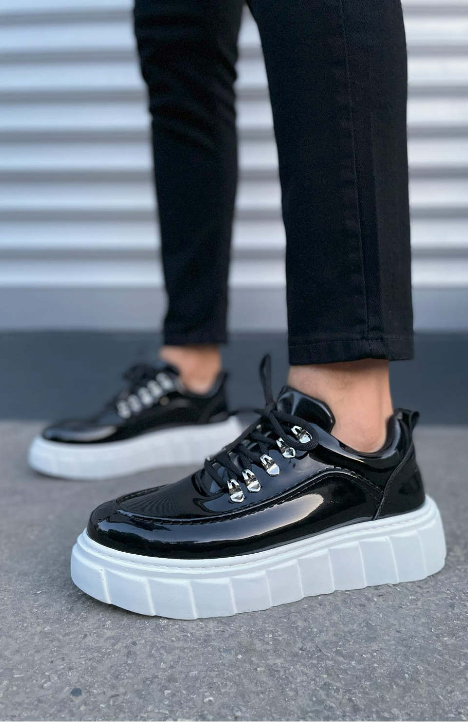 JY010 Cloud Bağcıklı Rugan Erkek Günlük Sneaker Ayakkabı RBT - Siyah