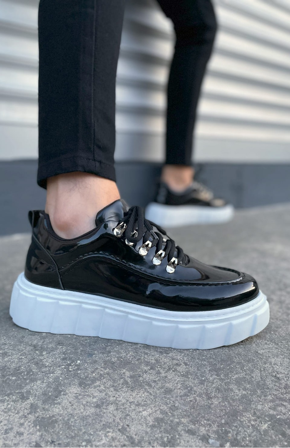 JY010 Cloud Bağcıklı Rugan Erkek Günlük Sneaker Ayakkabı RBT - Siyah