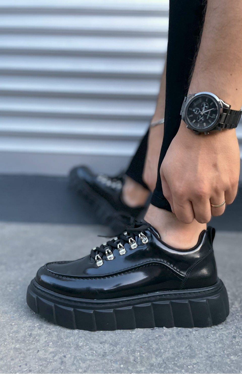 JY010 Cloud Bağcıklı Rugan Erkek Günlük Sneaker Ayakkabı RST - Siyah