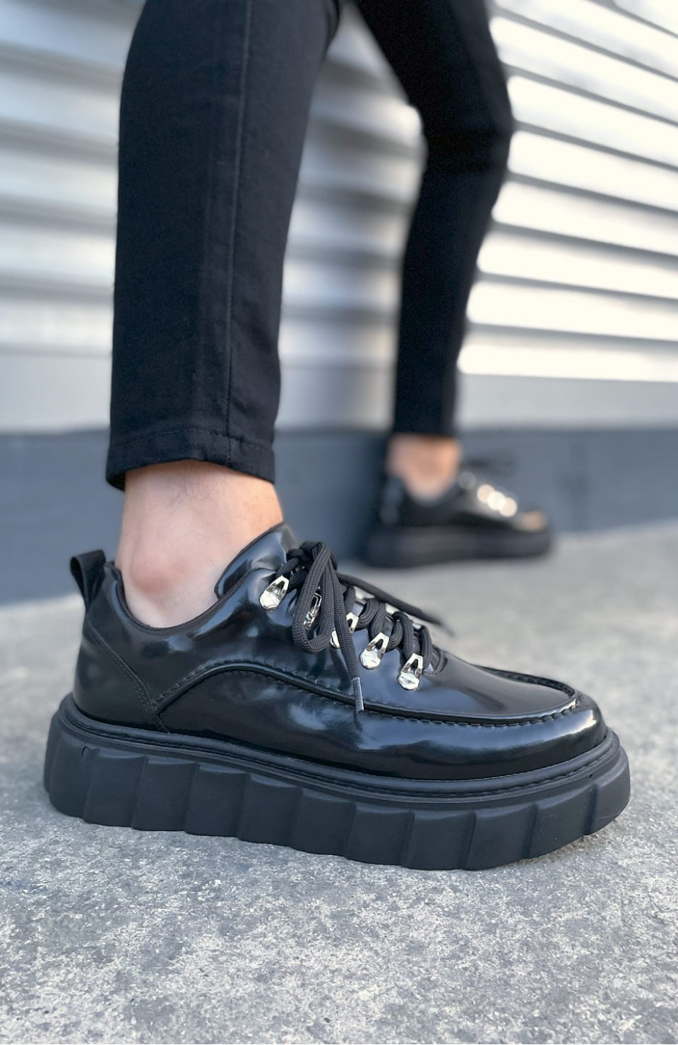 JY010 Cloud Bağcıklı Rugan Erkek Günlük Sneaker Ayakkabı RST - Siyah