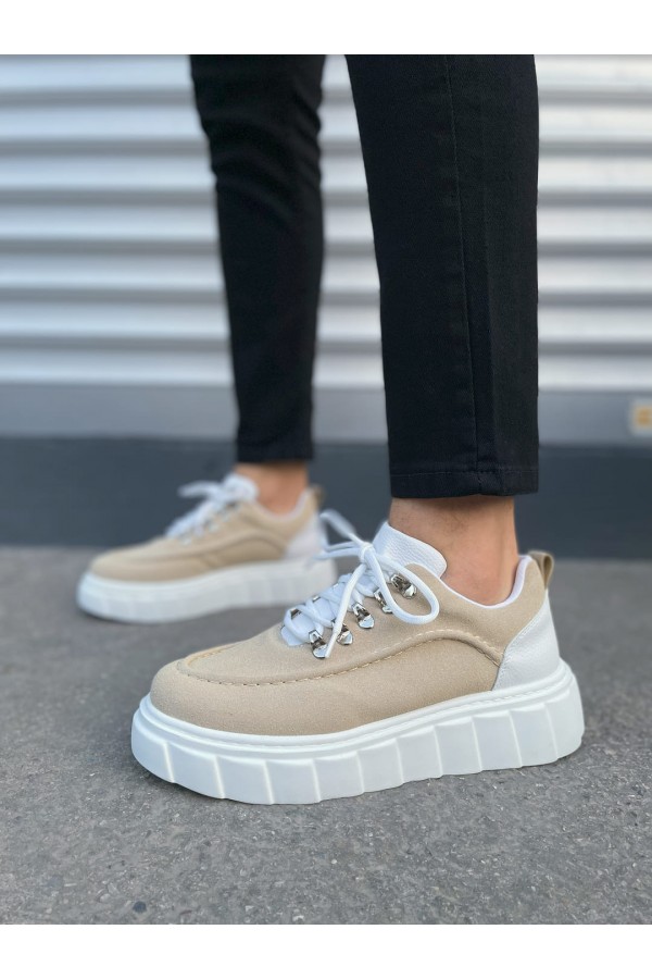 JY010 Cloud Bağcıklı Süet Erkek Günlük Sneaker Ayakkabı SBT - Krem/Beyaz