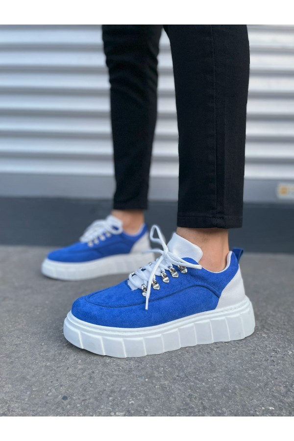 JY010 Cloud Bağcıklı Süet Erkek Günlük Sneaker Ayakkabı SBT - Mavi/Beyaz