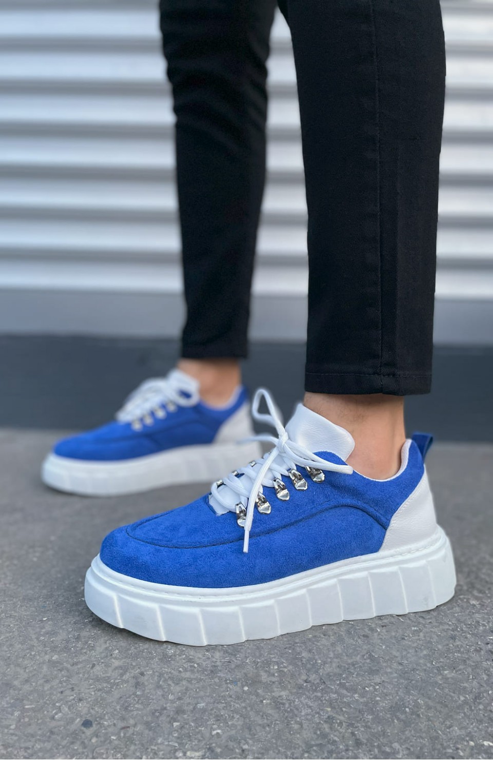 JY010 Cloud Bağcıklı Süet Erkek Günlük Sneaker Ayakkabı SBT - Mavi/Beyaz