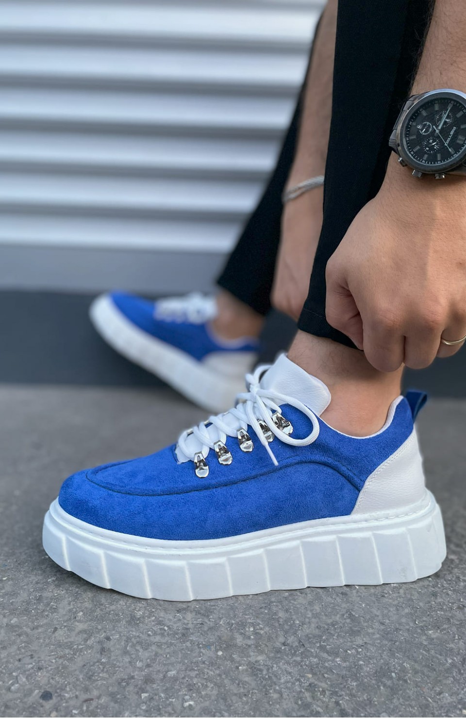 JY010 Cloud Bağcıklı Süet Erkek Günlük Sneaker Ayakkabı SBT - Mavi/Beyaz