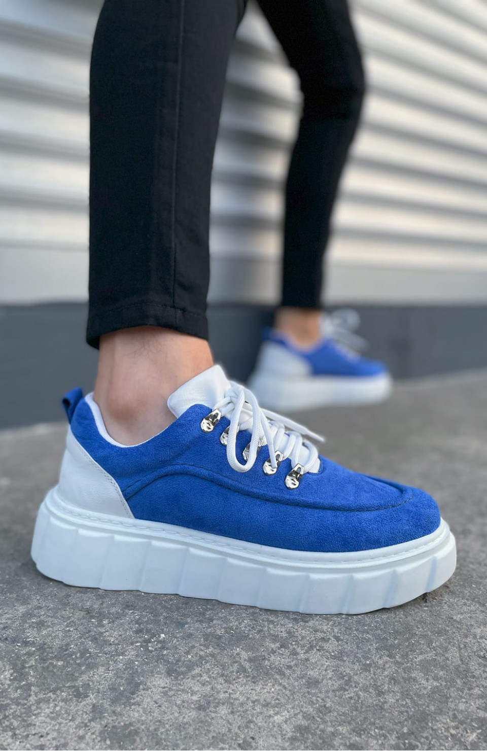 JY010 Cloud Bağcıklı Süet Erkek Günlük Sneaker Ayakkabı SBT - Mavi/Beyaz