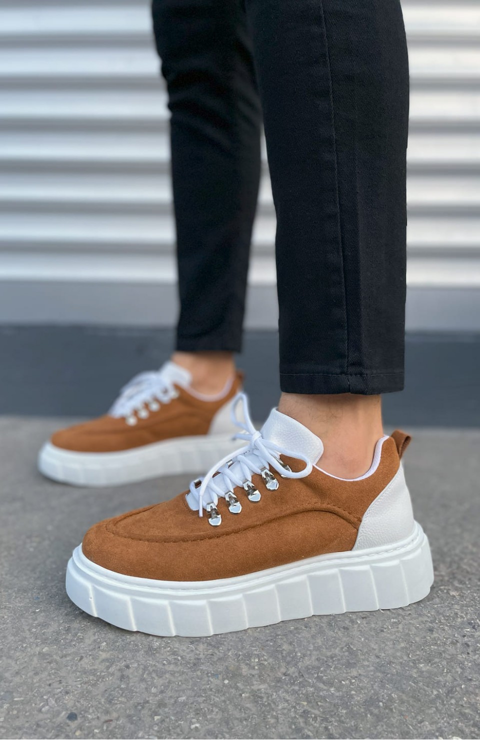 JY010 Cloud Bağcıklı Süet Erkek Günlük Sneaker Ayakkabı SBT - Taba/Beyaz