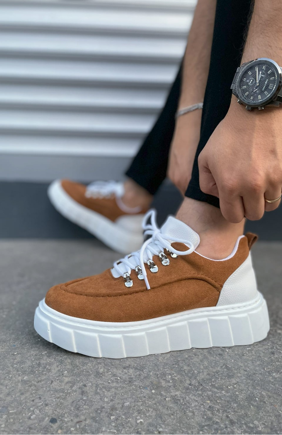 JY010 Cloud Bağcıklı Süet Erkek Günlük Sneaker Ayakkabı SBT - Taba/Beyaz