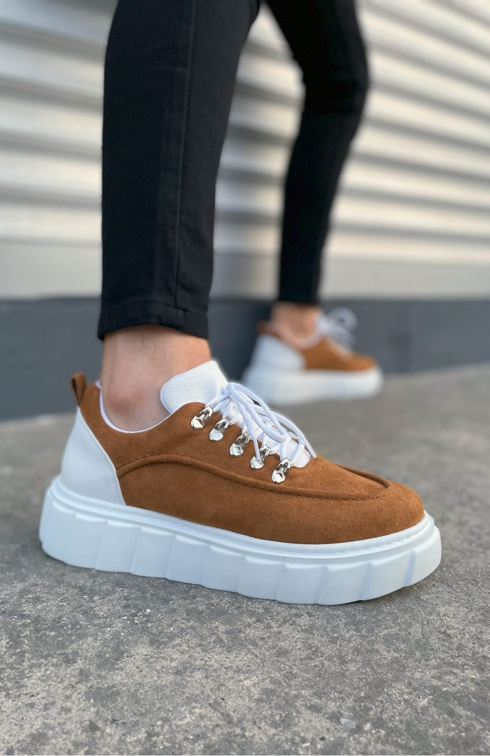 JY010 Cloud Bağcıklı Süet Erkek Günlük Sneaker Ayakkabı SBT - Taba/Beyaz