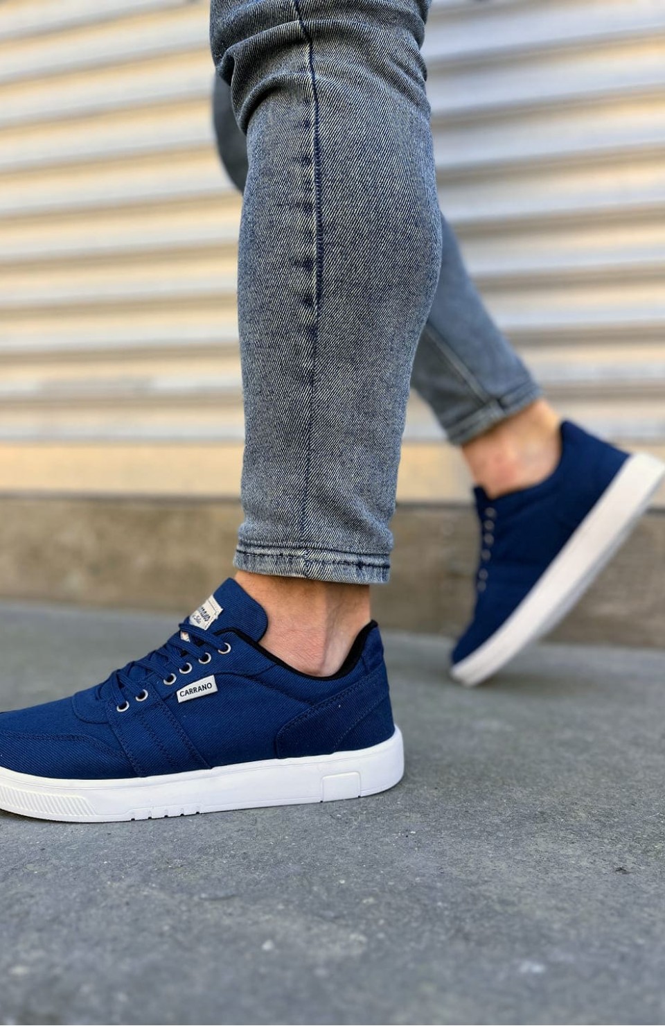 JY0118 REX Bağcıklı Keten Kumaş Erkek Günlük Sneaker Ayakkabı KBT - Lacivert