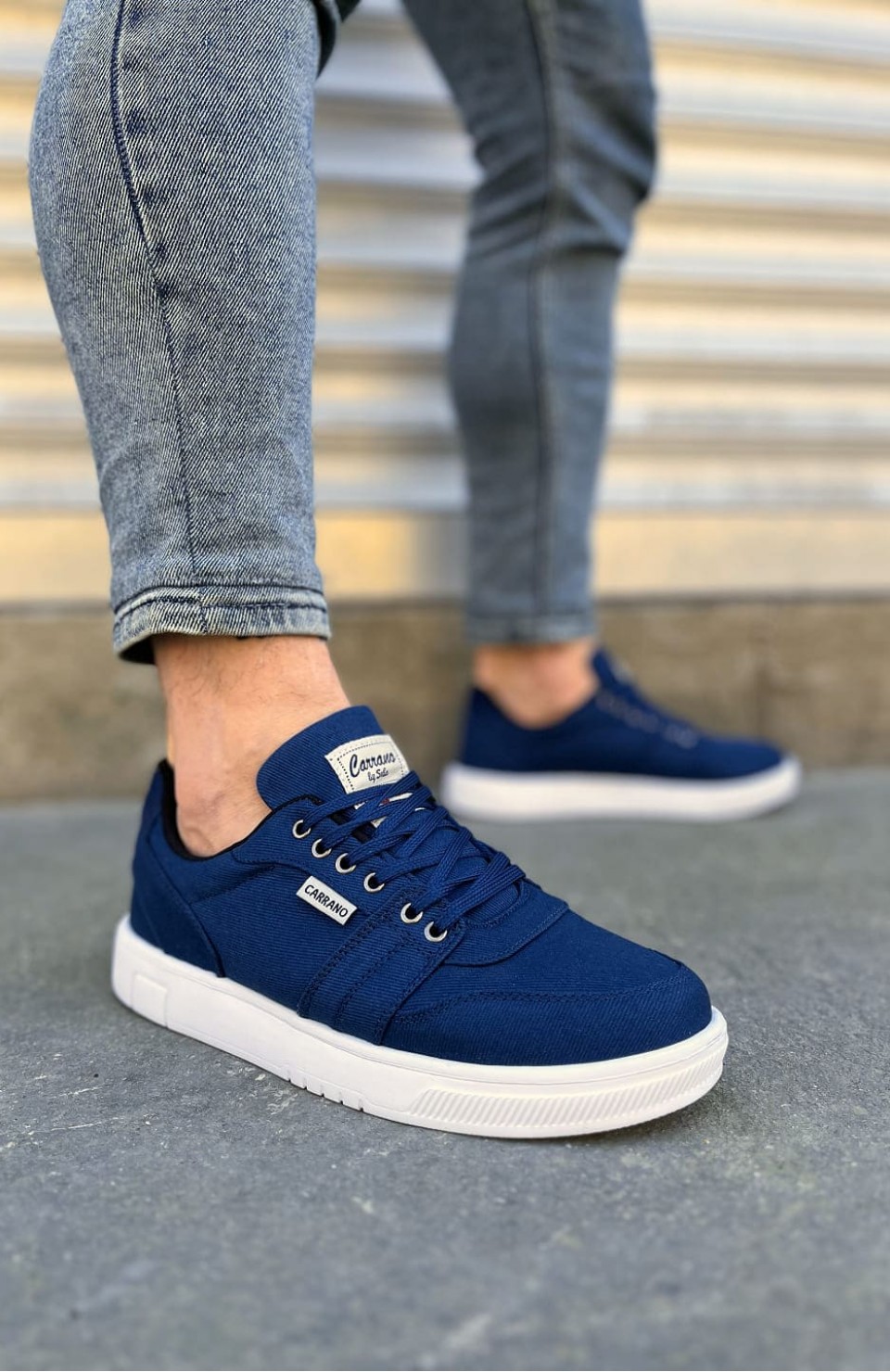 JY0118 REX Bağcıklı Keten Kumaş Erkek Günlük Sneaker Ayakkabı KBT - Lacivert