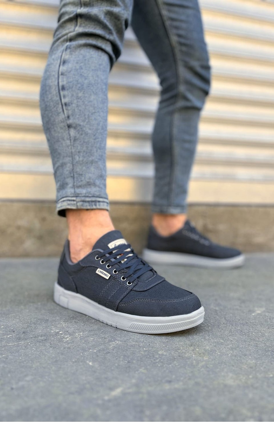 JY0118 REX Bağcıklı Keten Kumaş Erkek Günlük Sneaker Ayakkabı KGT - Füme