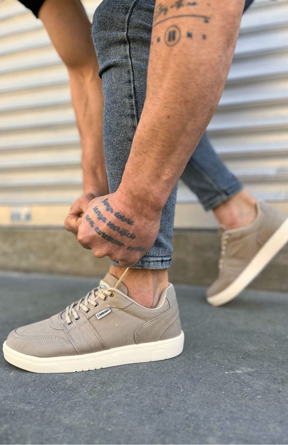 JY0118 REX Bağcıklı Keten Kumaş Erkek Günlük Sneaker Ayakkabı KKT - Bej