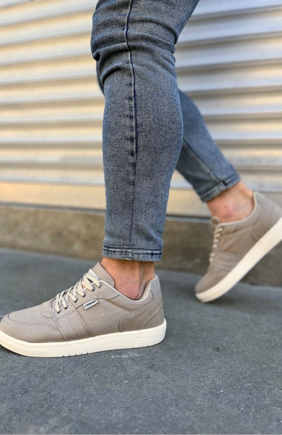 JY0118 REX Bağcıklı Keten Kumaş Erkek Günlük Sneaker Ayakkabı KKT - Bej