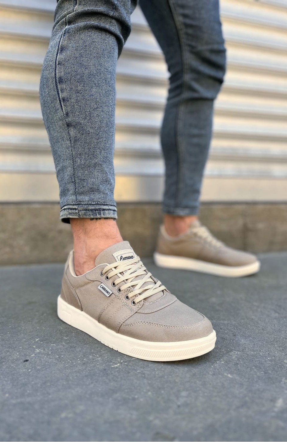 JY0118 REX Bağcıklı Keten Kumaş Erkek Günlük Sneaker Ayakkabı KKT - Bej