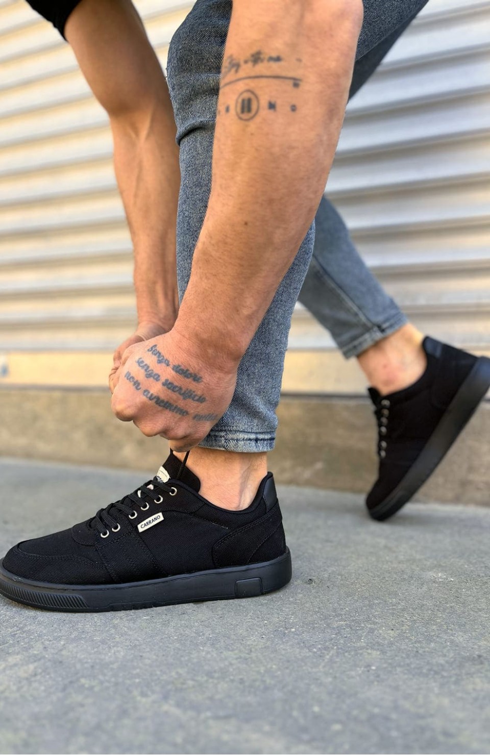 JY0118 REX Bağcıklı Keten Kumaş Erkek Günlük Sneaker Ayakkabı KST - Siyah