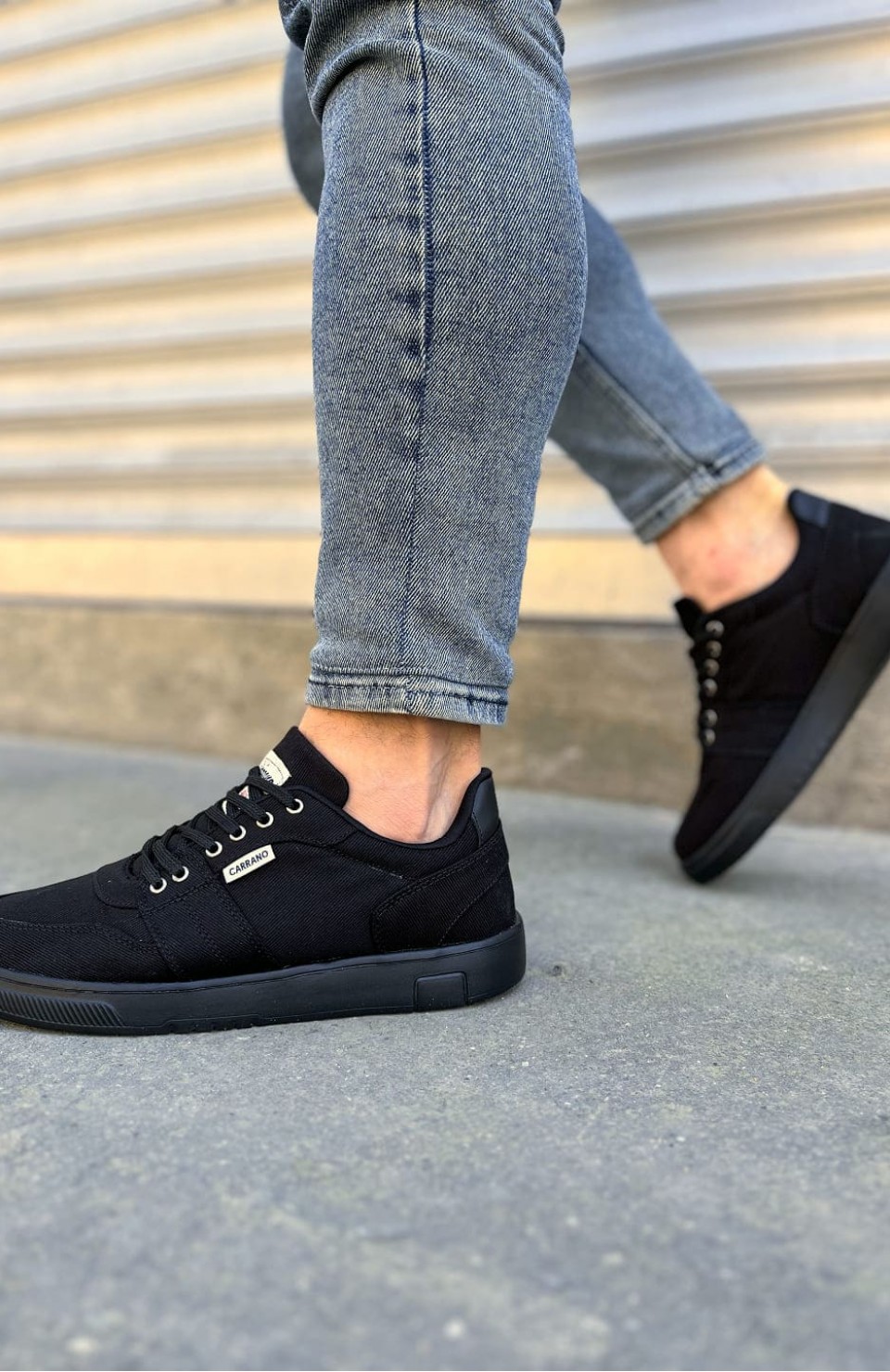 JY0118 REX Bağcıklı Keten Kumaş Erkek Günlük Sneaker Ayakkabı KST - Siyah