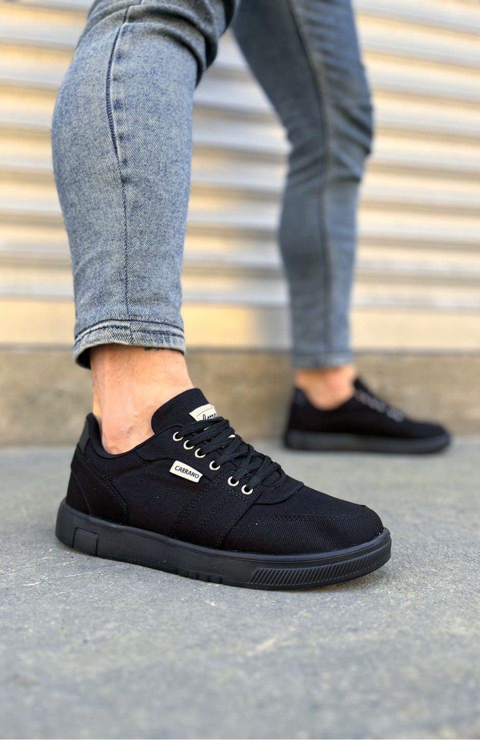 JY0118 REX Bağcıklı Keten Kumaş Erkek Günlük Sneaker Ayakkabı KST - Siyah