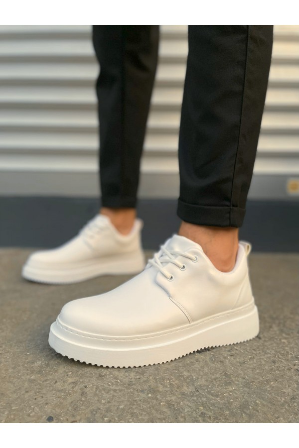 JY03 Luxor Bağcıklı Cilt Erkek Günlük Spor Klasik Ayakkabı CBT - Beyaz