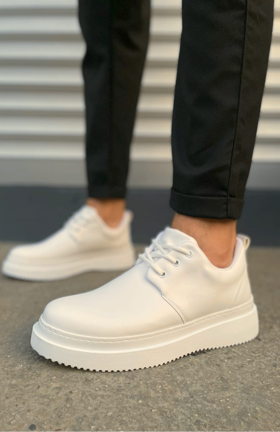 JY03 Luxor Bağcıklı Cilt Erkek Günlük Spor Klasik Ayakkabı CBT - Beyaz