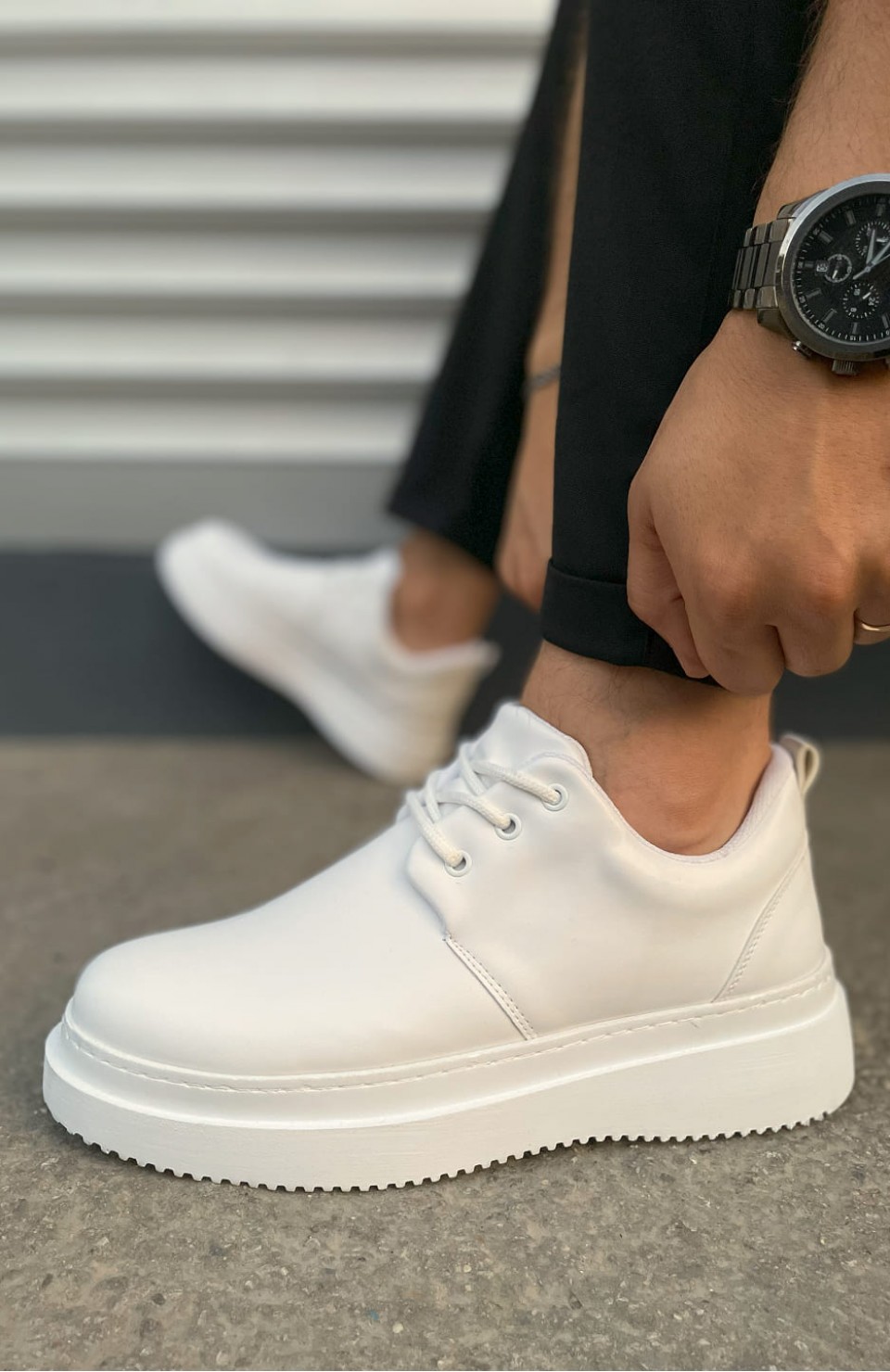 JY03 Luxor Bağcıklı Cilt Erkek Günlük Spor Klasik Ayakkabı CBT - Beyaz