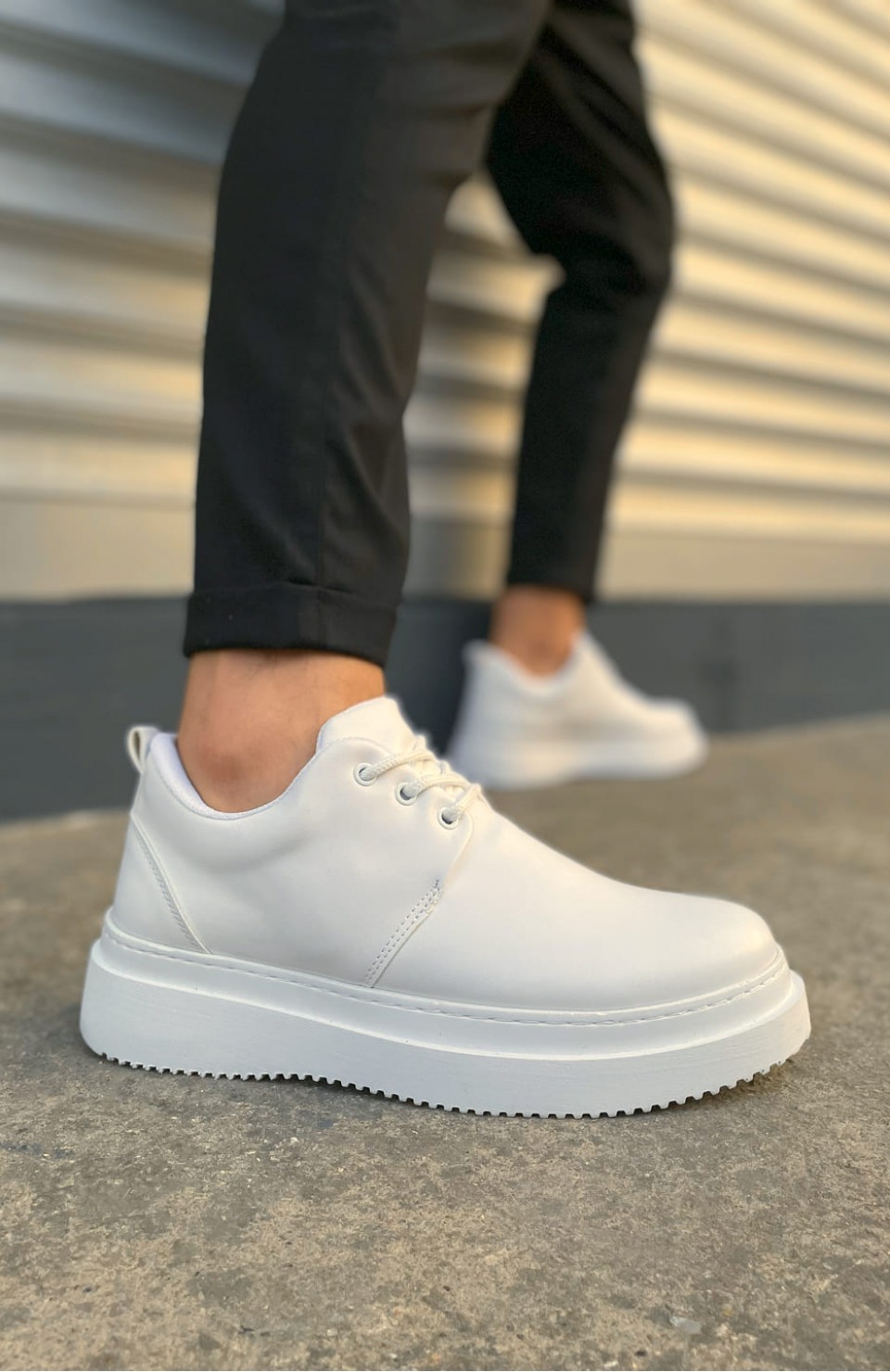 JY03 Luxor Bağcıklı Cilt Erkek Günlük Spor Klasik Ayakkabı CBT - Beyaz