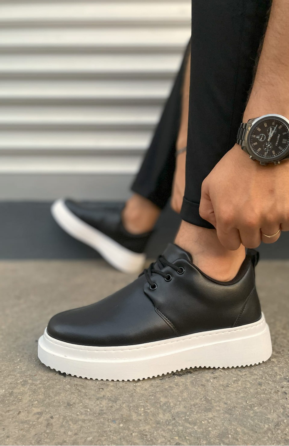 JY03 Luxor Bağcıklı Cilt Erkek Günlük Spor Klasik Ayakkabı CBT - Siyah