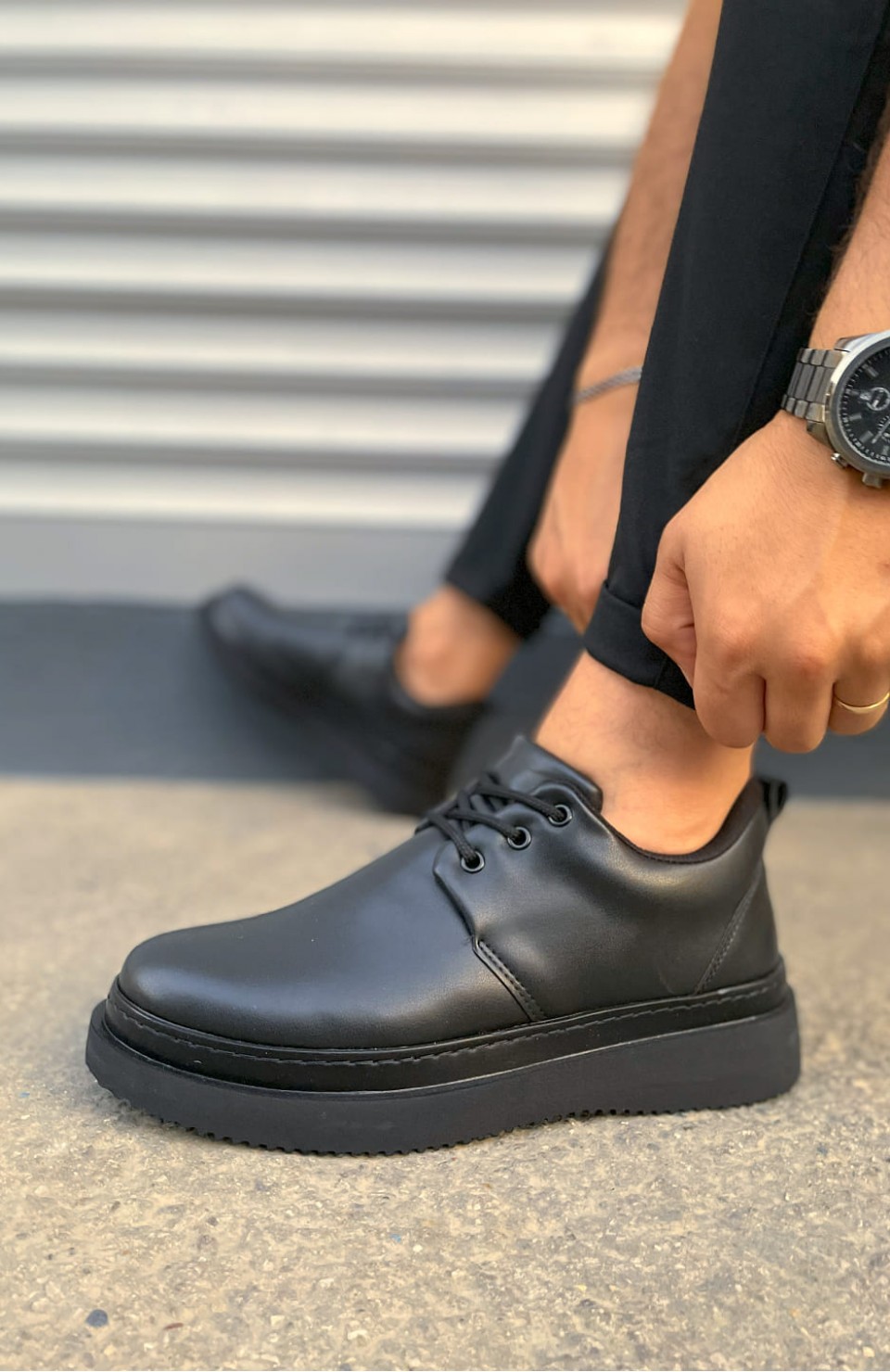 JY03 Luxor Bağcıklı Cilt Erkek Günlük Spor Klasik Ayakkabı CST - Siyah