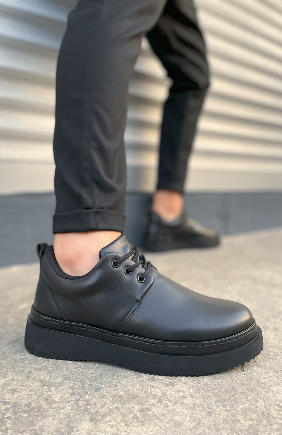 JY03 Luxor Bağcıklı Cilt Erkek Günlük Spor Klasik Ayakkabı CST - Siyah