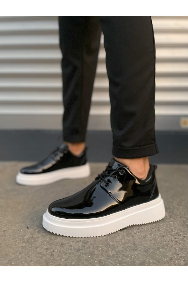 JY03 Luxor Bağcıklı Rugan Erkek Günlük Spor Klasik Ayakkabı RBT - Siyah