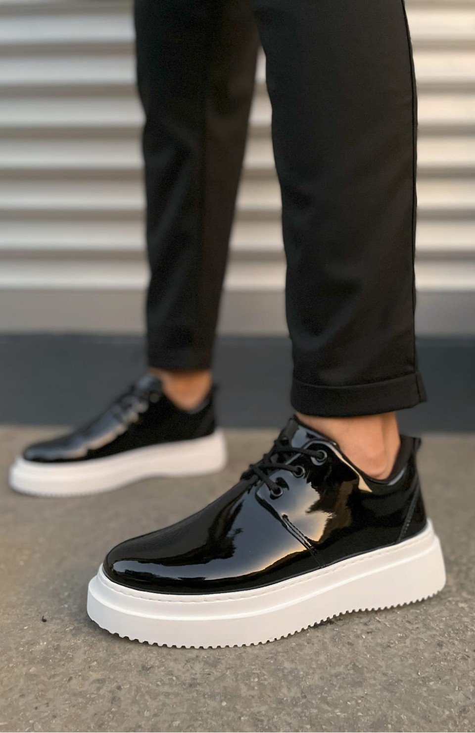 JY03 Luxor Bağcıklı Rugan Erkek Günlük Spor Klasik Ayakkabı RBT - Siyah