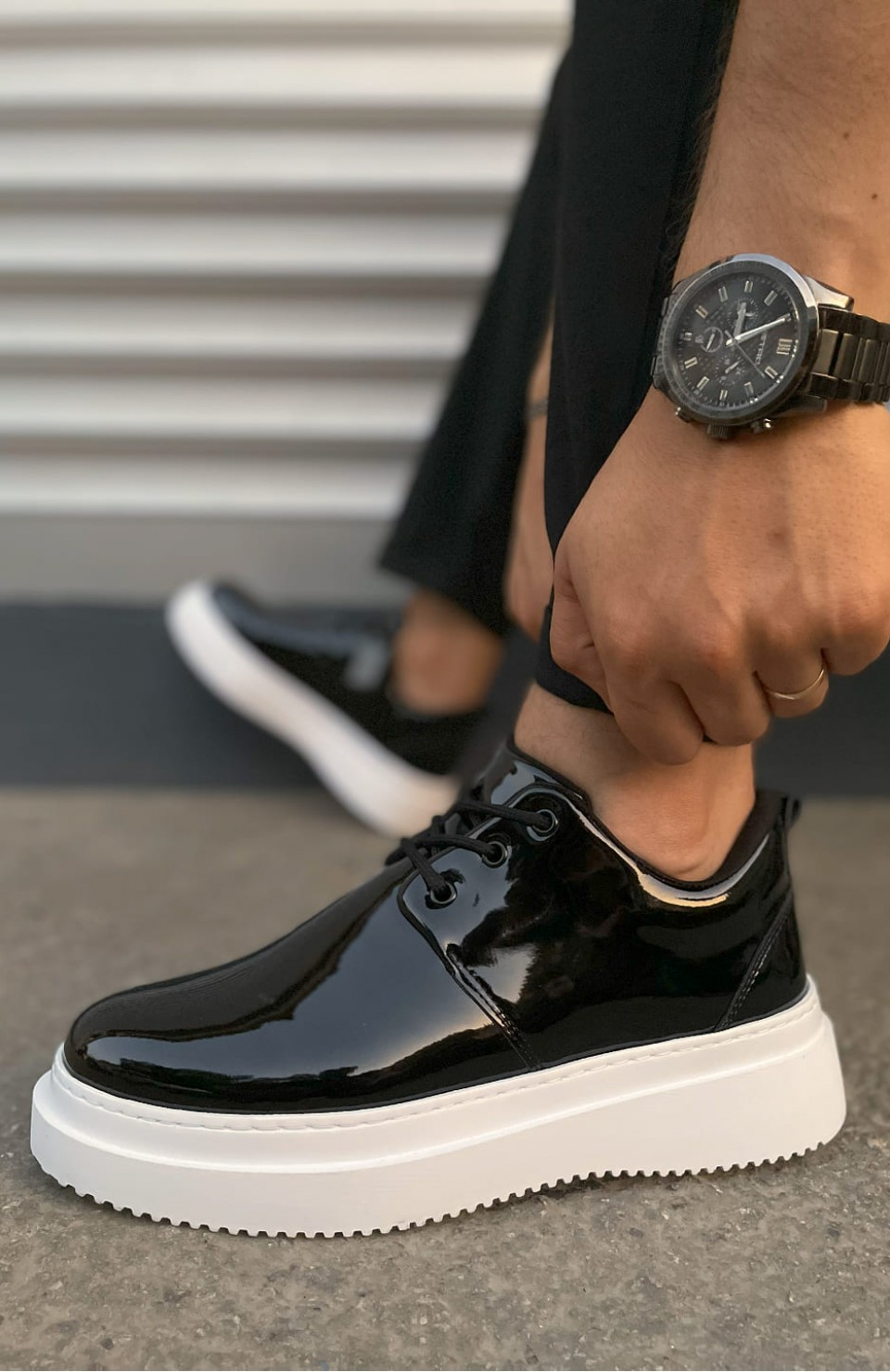 JY03 Luxor Bağcıklı Rugan Erkek Günlük Spor Klasik Ayakkabı RBT - Siyah