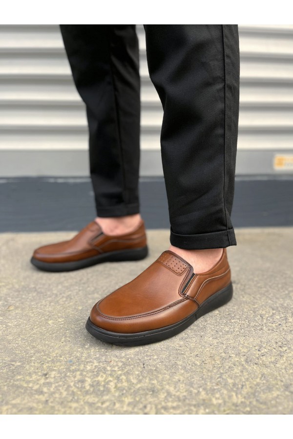 JY0410 Classique Bağcıksız Cilt Erkek Günlük Klasik Ayakkabı CST - Kahverengi