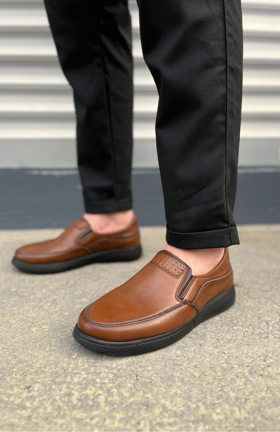 JY0410 Classique Bağcıksız Cilt Erkek Günlük Klasik Ayakkabı CST - Kahverengi