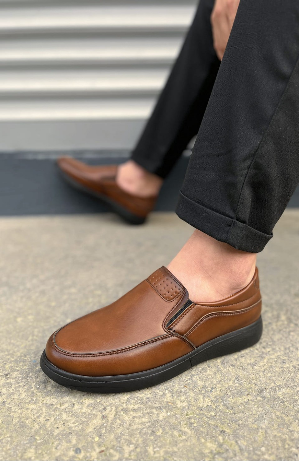 JY0410 Classique Bağcıksız Cilt Erkek Günlük Klasik Ayakkabı CST - Kahverengi