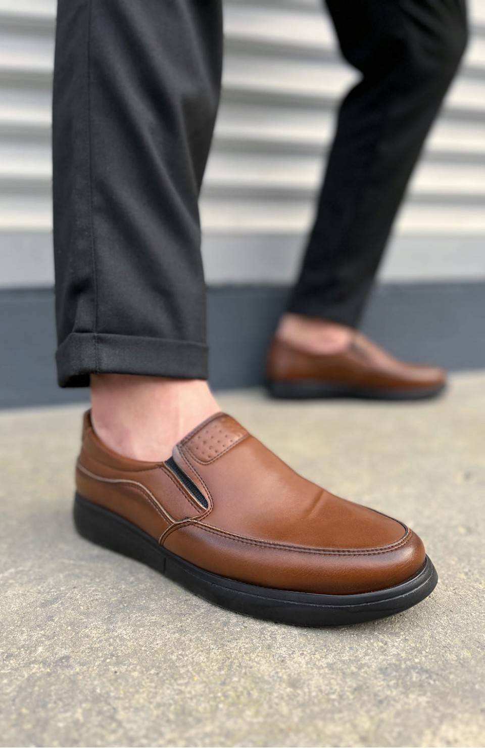 JY0410 Classique Bağcıksız Cilt Erkek Günlük Klasik Ayakkabı CST - Kahverengi