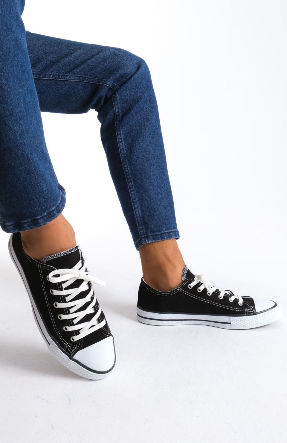 JY0422 Luke Bağcıklı Keten Kumaş Erkek Günlük Sneaker Ayakkabı KBT - Siyah