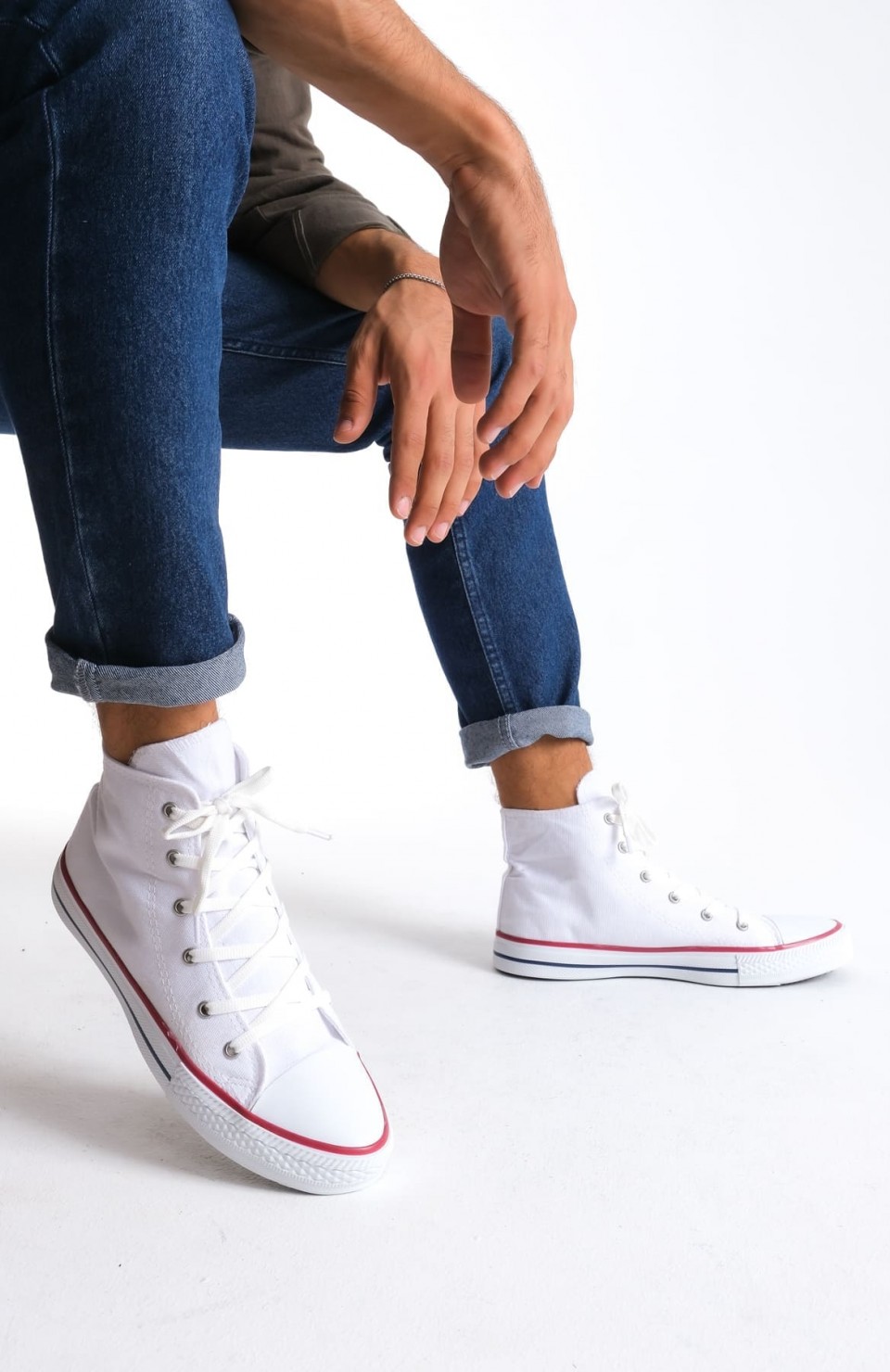 JY0423 AXE Bağcıklı Keten Kumaş Erkek Günlük Sneaker Ayakkabı KBT - Beyaz