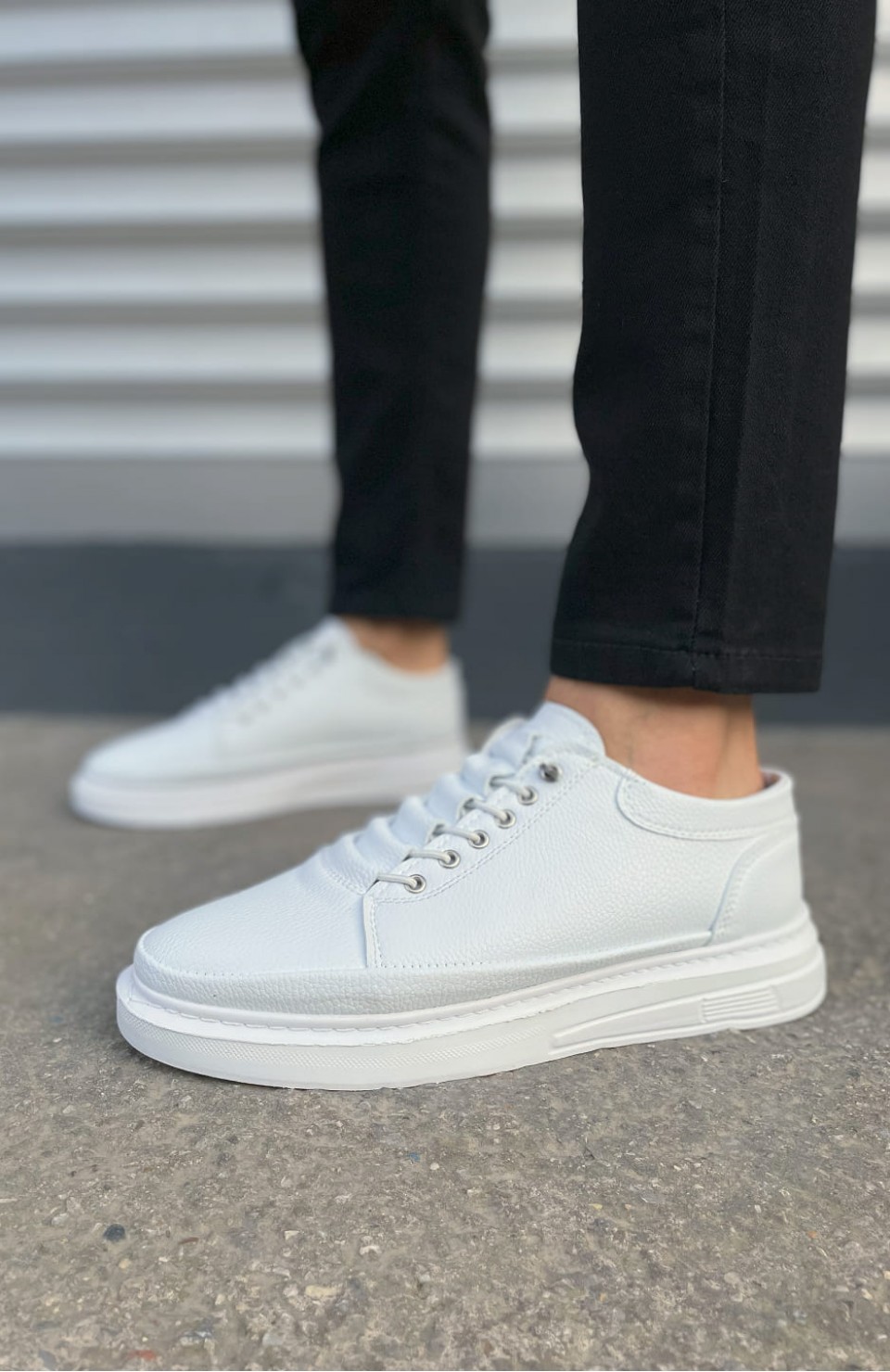 JY0535 Prime Bağcıklı Cilt Erkek Günlük Sneaker Ayakkabı CBT - Beyaz