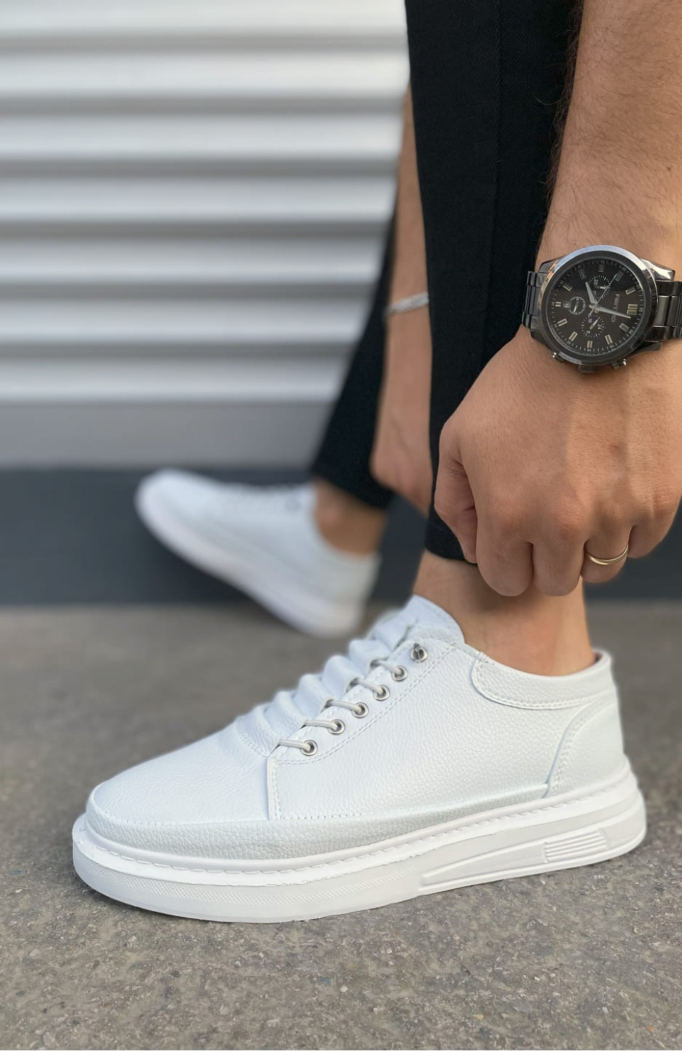 JY0535 Prime Bağcıklı Cilt Erkek Günlük Sneaker Ayakkabı CBT - Beyaz