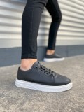 JY0535 Prime Bağcıklı Cilt Erkek Günlük Sneaker Ayakkabı CBT - Siyah
