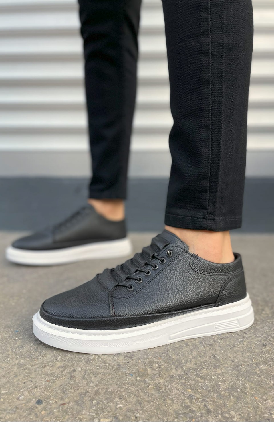 JY0535 Prime Bağcıklı Cilt Erkek Günlük Sneaker Ayakkabı CBT - Siyah