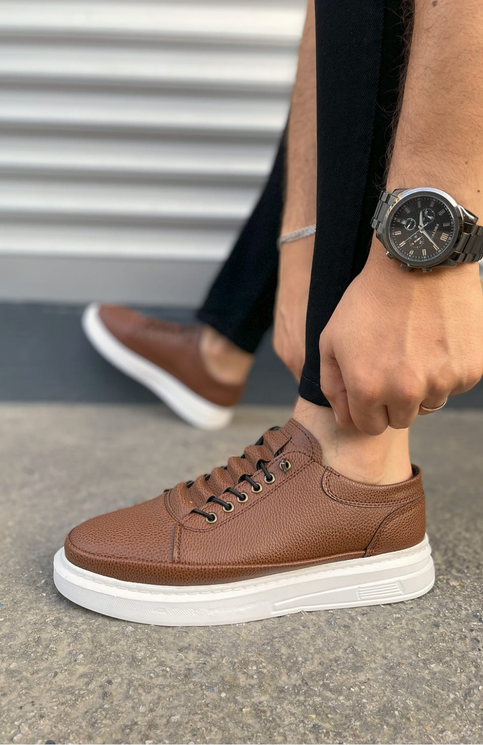 JY0535 Prime Bağcıklı Cilt Erkek Günlük Sneaker Ayakkabı CBT - Taba