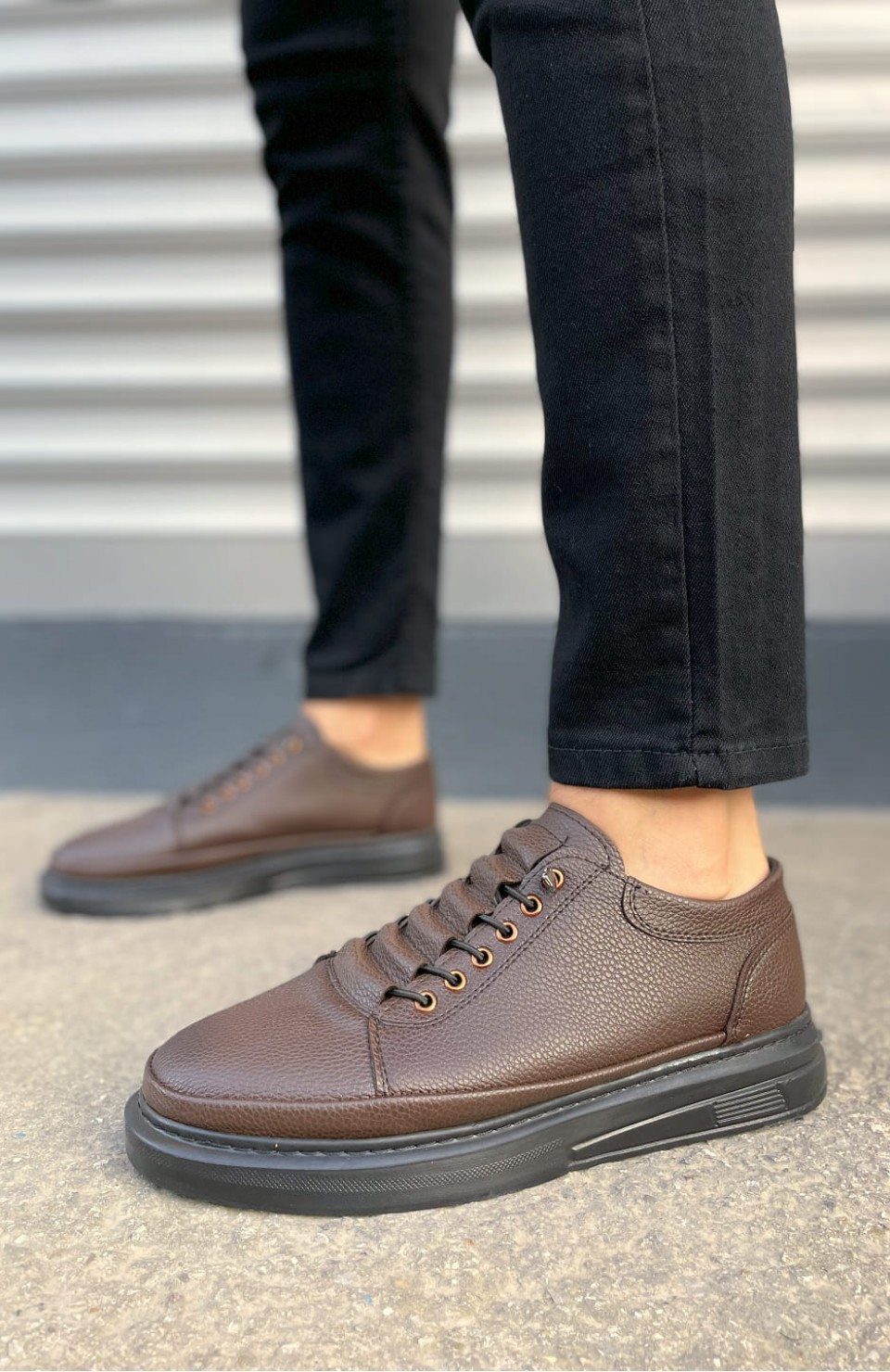 JY0535 Prime Bağcıklı Cilt Erkek Günlük Sneaker Ayakkabı CST - Kahverengi