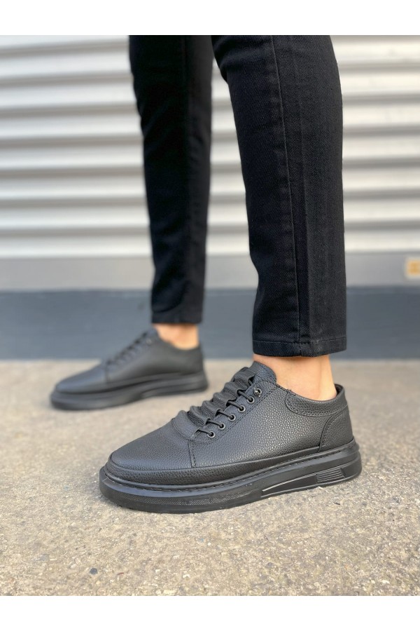 JY0535 Prime Bağcıklı Cilt Erkek Günlük Sneaker Ayakkabı CST - Siyah