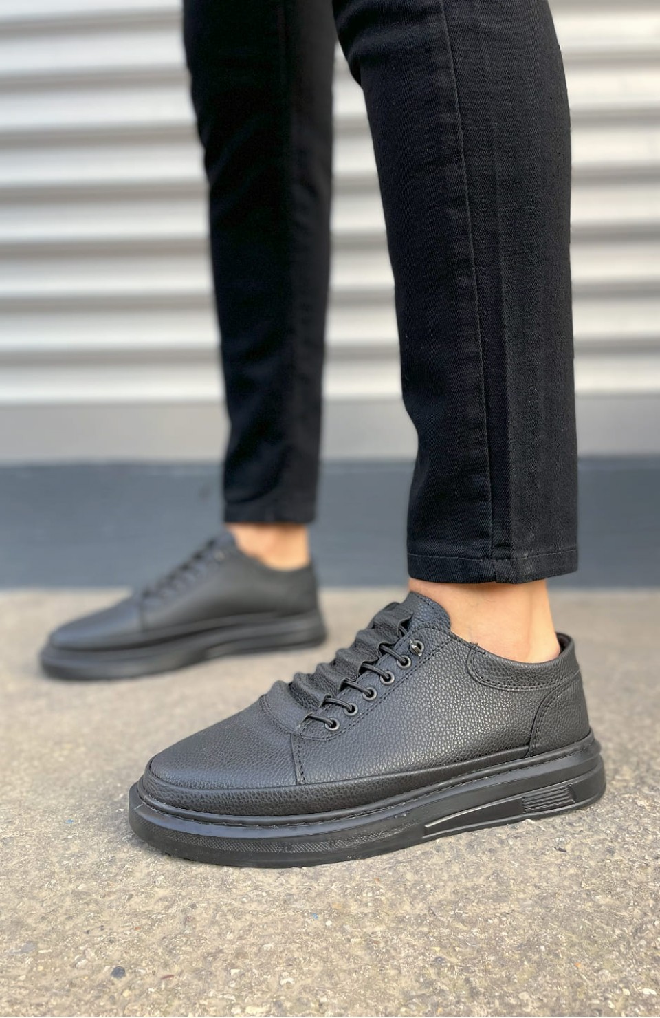 JY0535 Prime Bağcıklı Cilt Erkek Günlük Sneaker Ayakkabı CST - Siyah