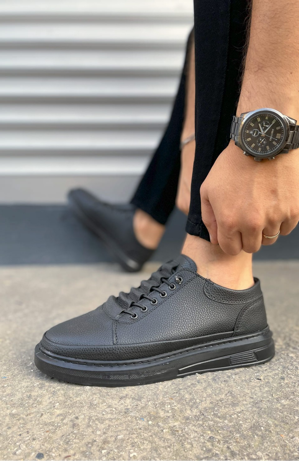 JY0535 Prime Bağcıklı Cilt Erkek Günlük Sneaker Ayakkabı CST - Siyah