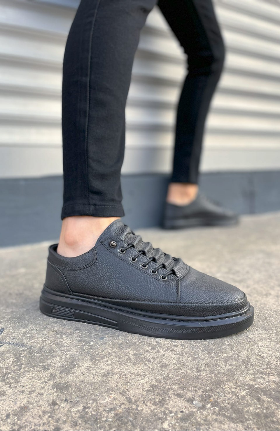 JY0535 Prime Bağcıklı Cilt Erkek Günlük Sneaker Ayakkabı CST - Siyah