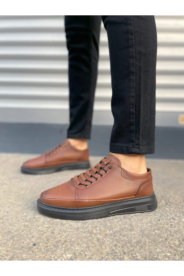 JY0535 Prime Bağcıklı Cilt Erkek Günlük Sneaker Ayakkabı CST - Taba